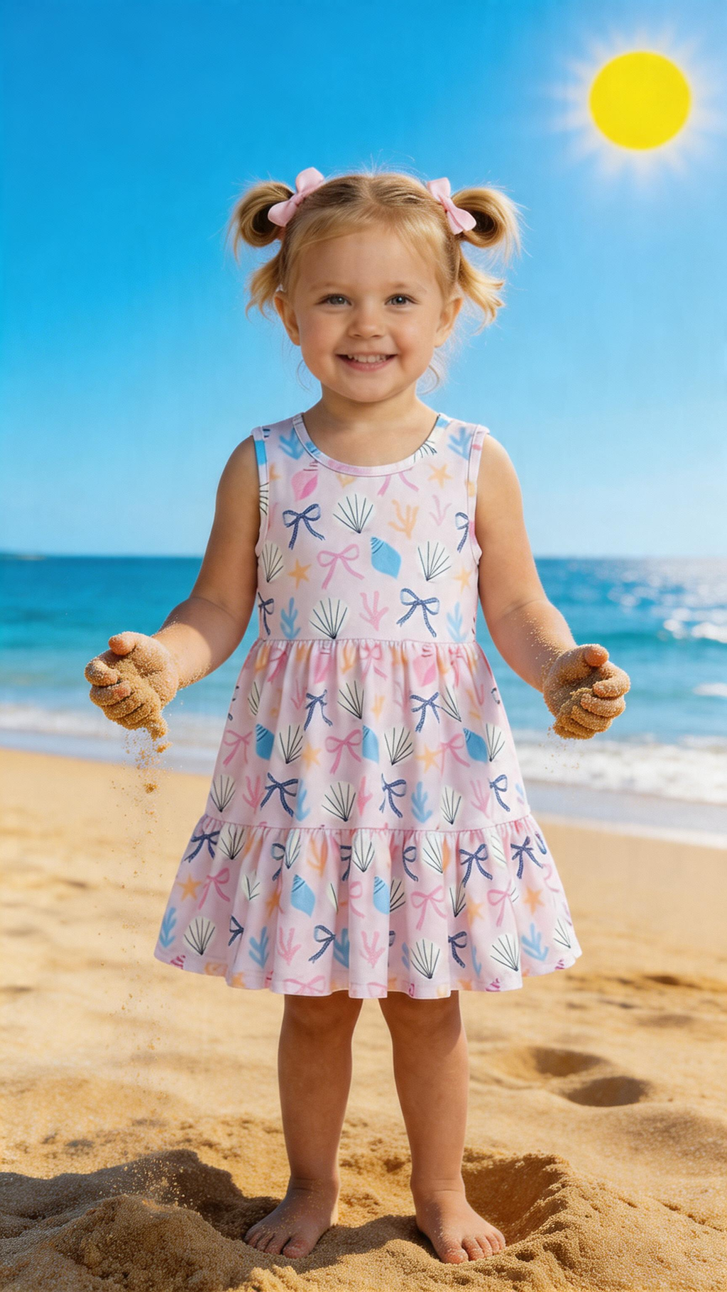 Girl Dress With Seashell Details And Timeless Belle Silhouette For Sunny Days by Reign Hoops Kids
