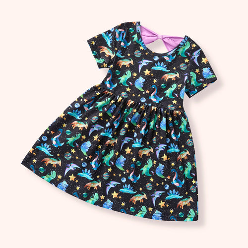 Space Dinos girl dress by Caren and Reign Apparel