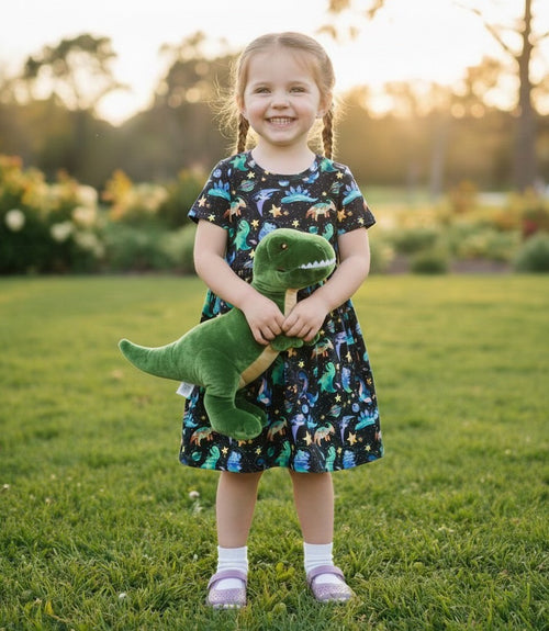 Space Dinos girl dress by Caren and Reign Apparel